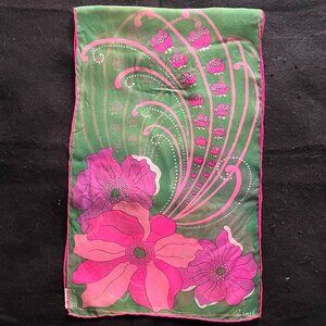 Burmel Sheer Rectangular Pink Floral Scarf 42” x 13”